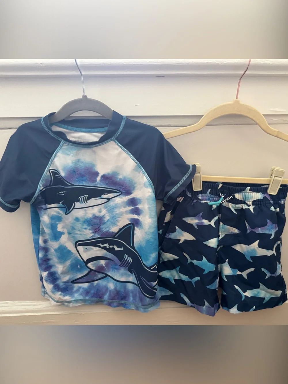 Andy and Evan Kids Shark Rash Guard Swim Set - Blue Size 4T